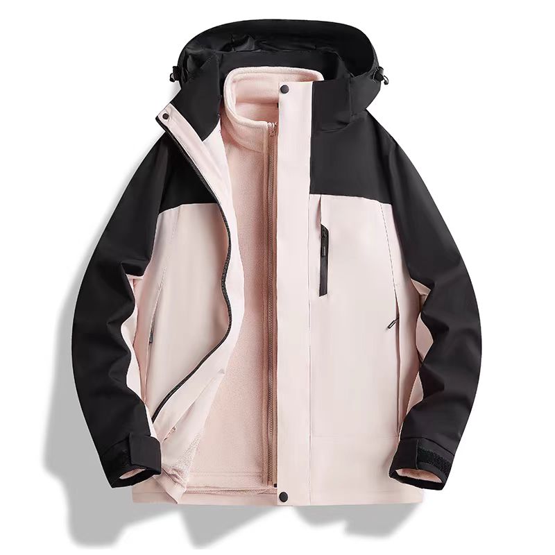 情侣冲锋衣连帽防风工装--男女同款可拆卸高性能三合一户外冲锋衣