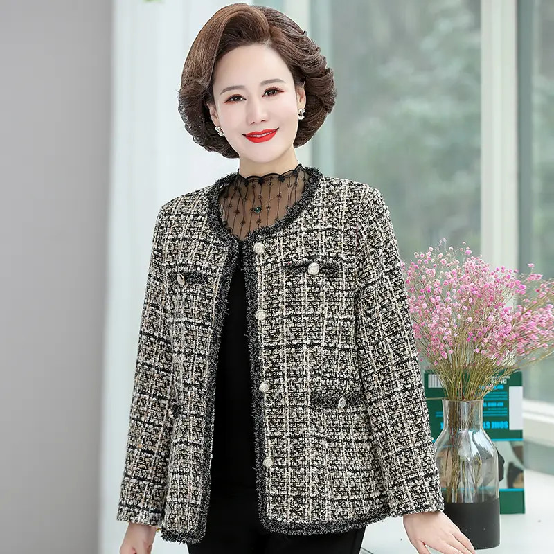 A074春秋新款小香风外套女时尚气质妈妈装长袖短款洋气上衣