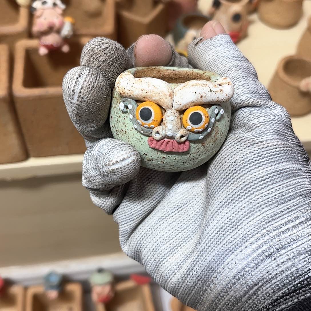 泥塑古镇炻陶花盆