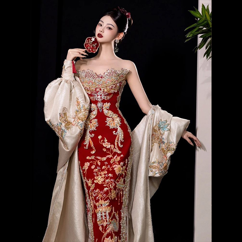 秀禾服婚服2025新款新娘结婚旗袍中式礼服出阁敬酒服抹胸鱼尾869