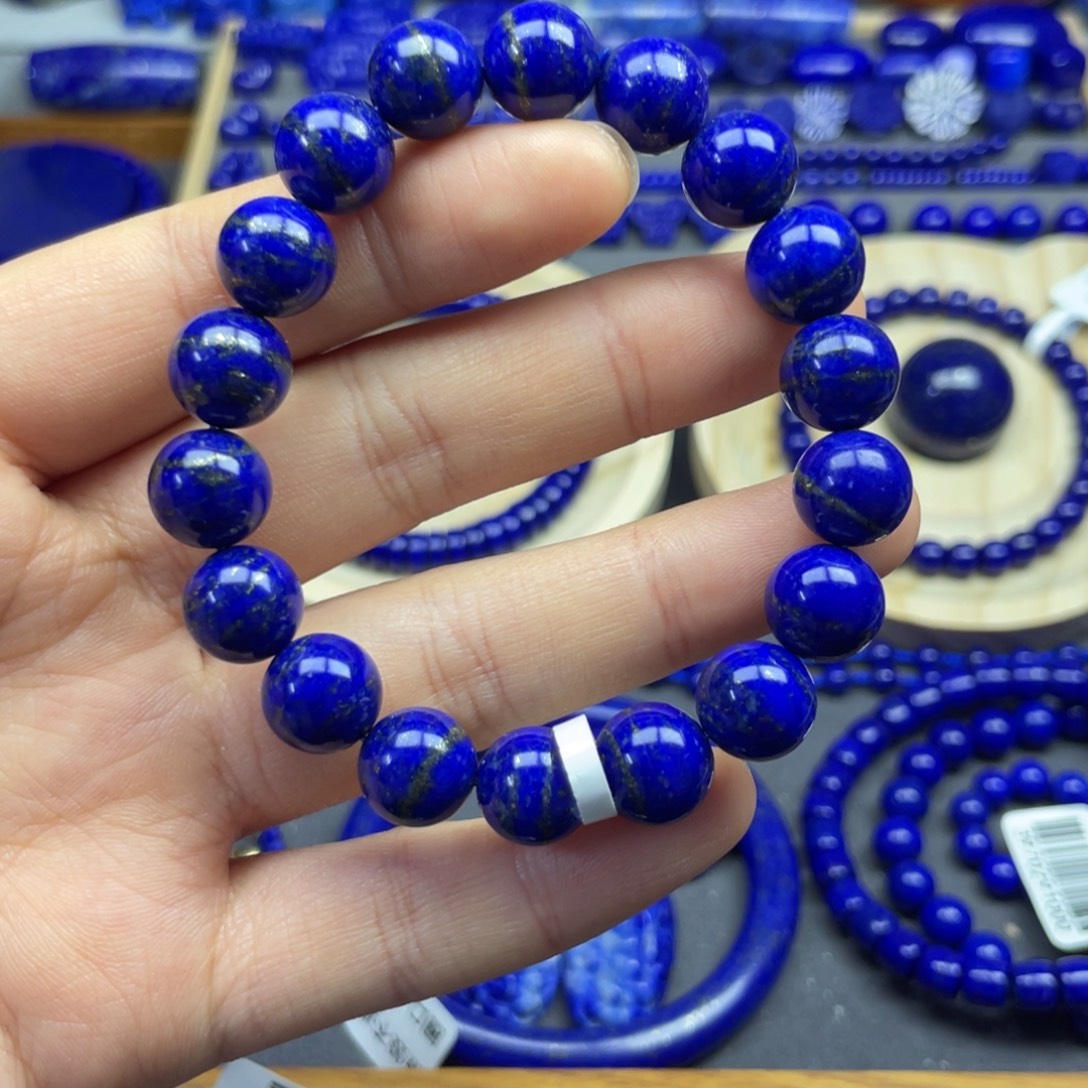 青金石未镶嵌圆珠手串10+