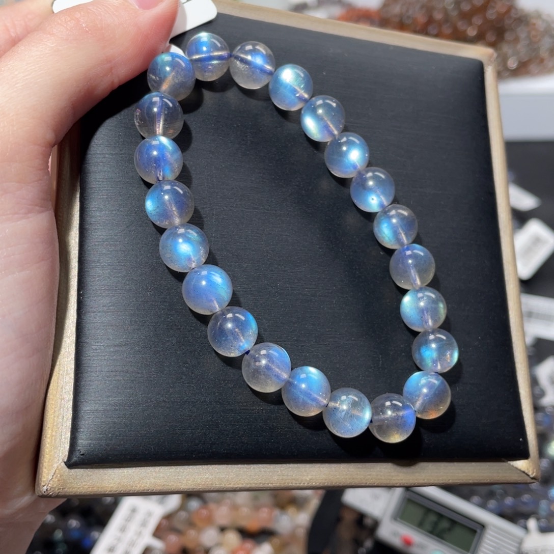 未镶嵌长石手链加纳拿大蓝光灰月光8.5mm