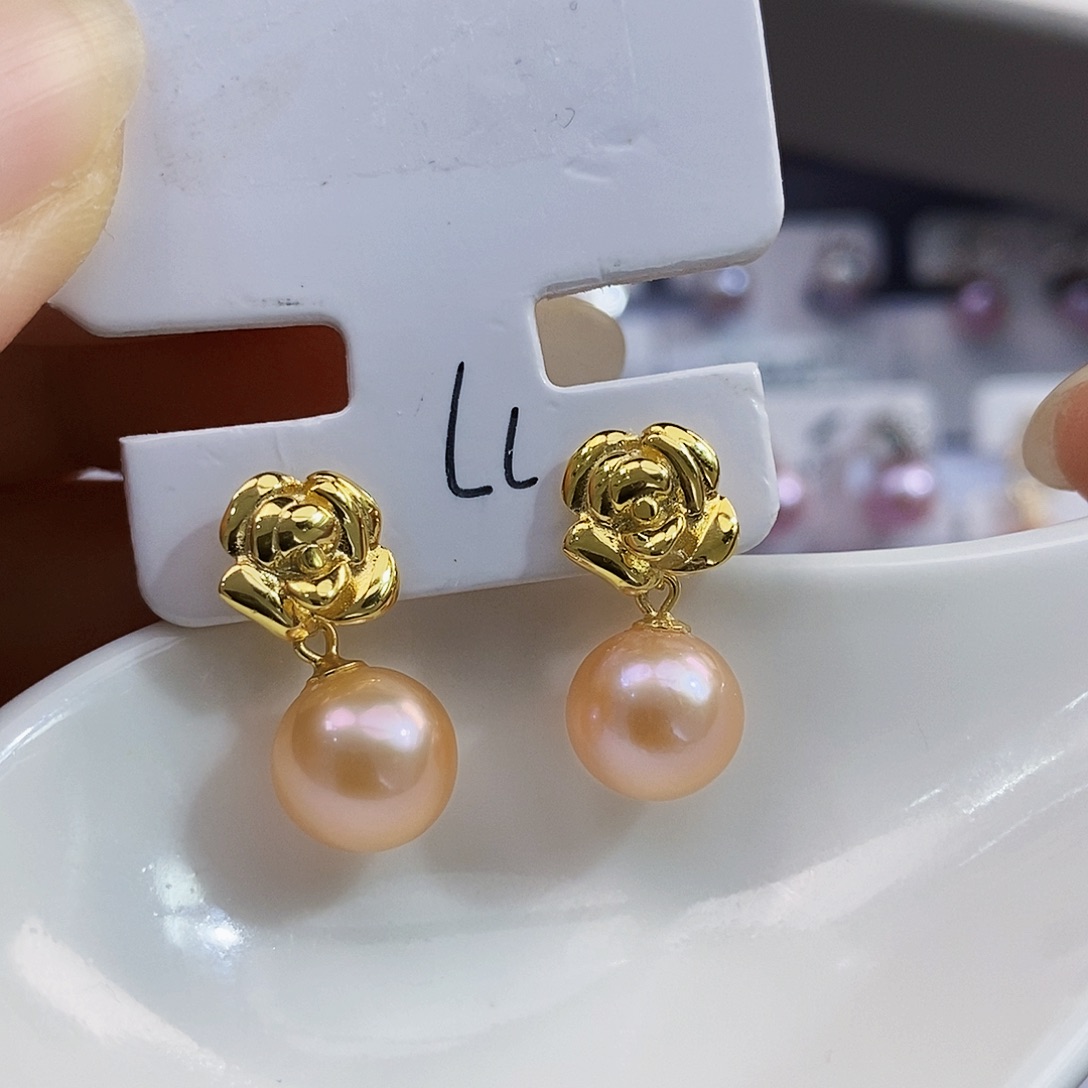 银S925镶嵌特价流量单淡水正圆极光9.3爱马橙淡水珍珠