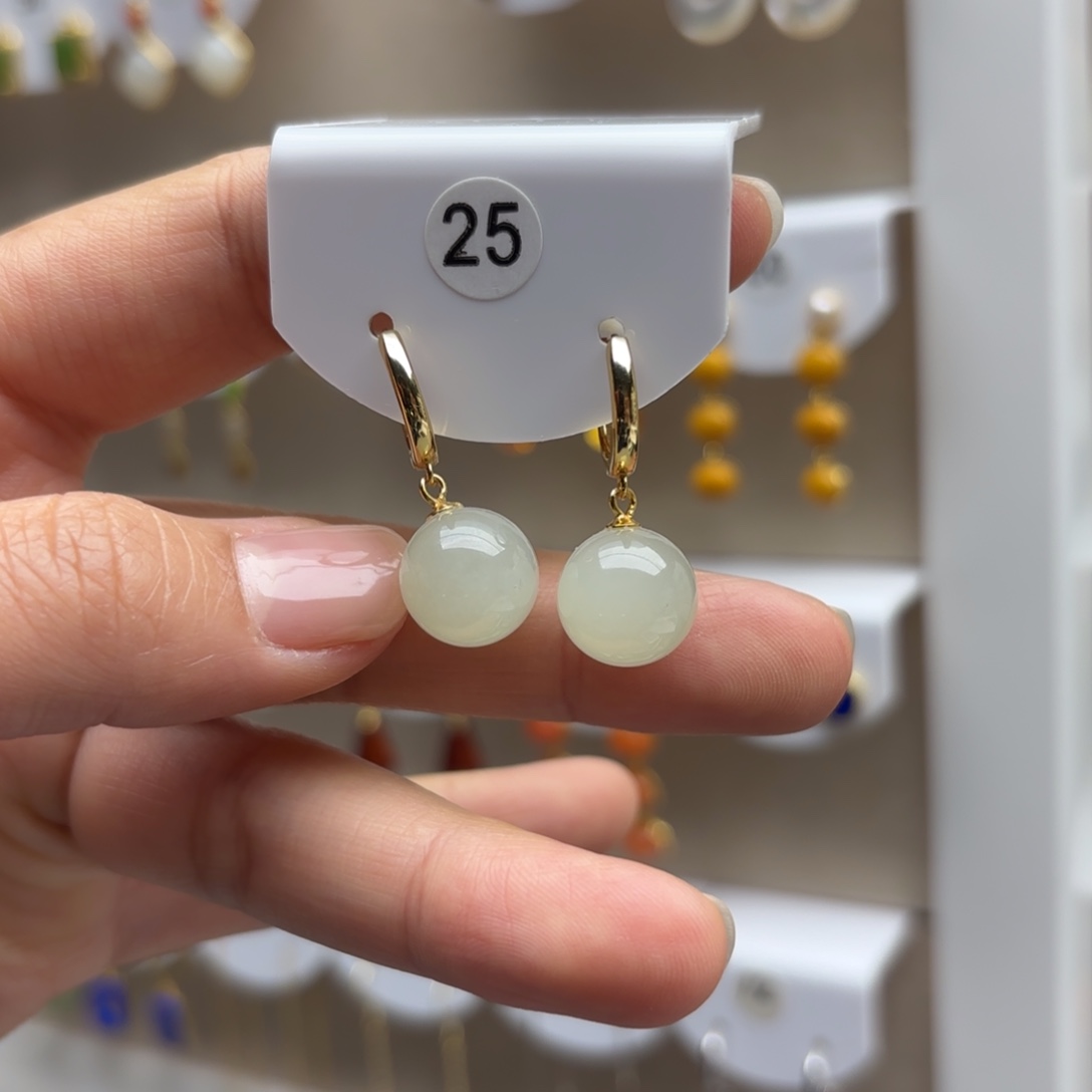 和田玉银S925镶嵌耳饰