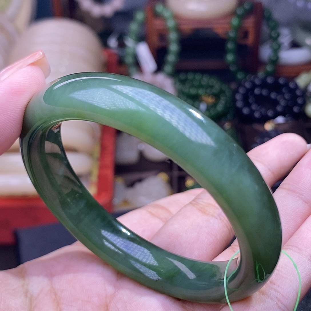 和田玉福利清货碧玉猫眼冰底手镯55.7未镶嵌晚*…