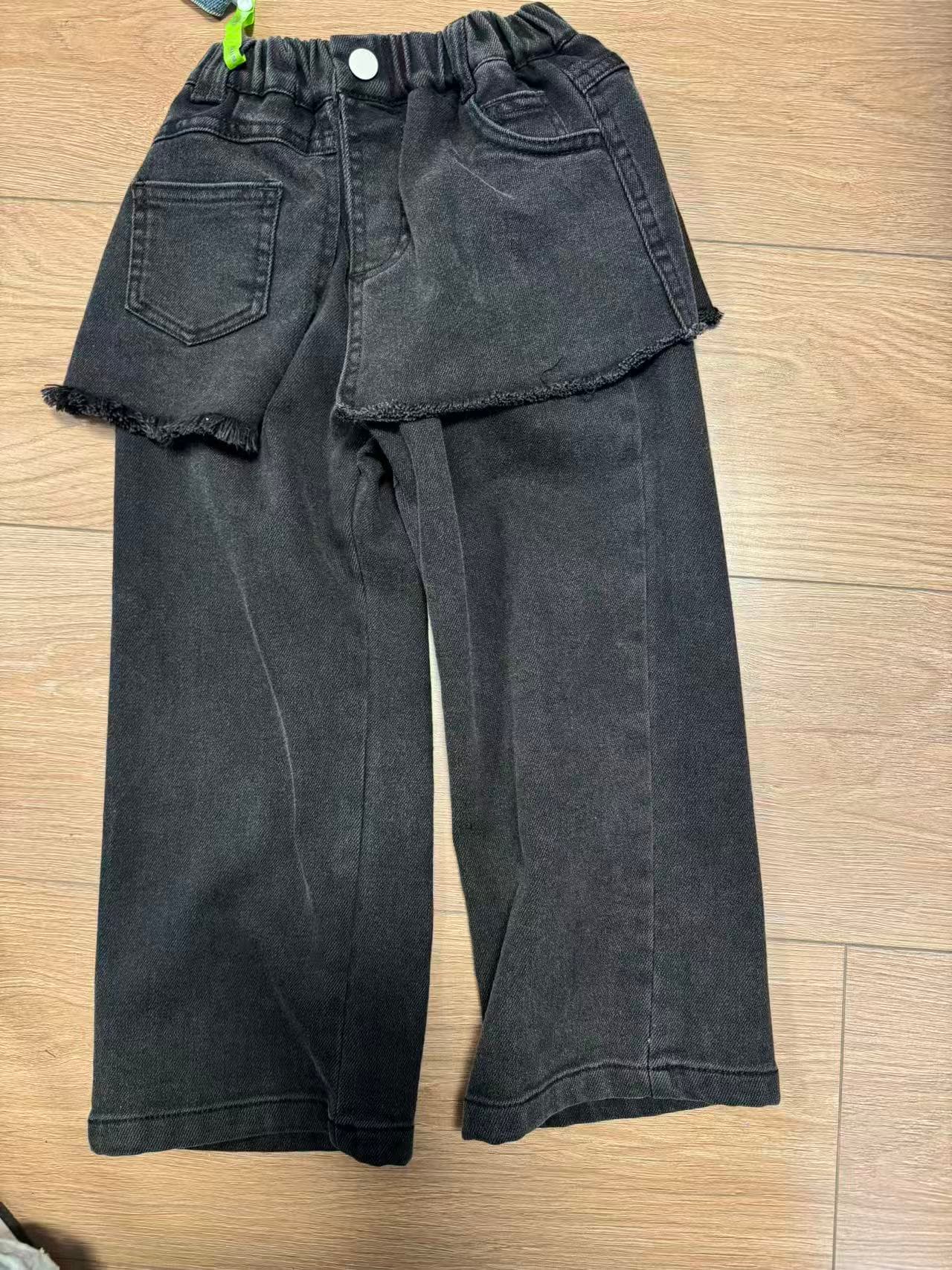 【清仓专用】童装皮帘百搭时装黑色牛仔阔腿裤