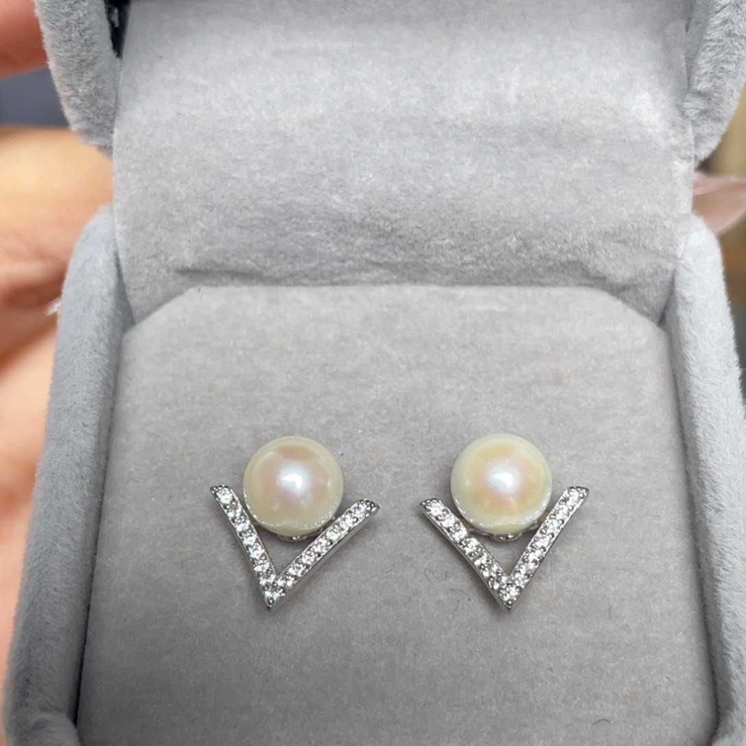 海水珍珠耳饰银S925镶嵌