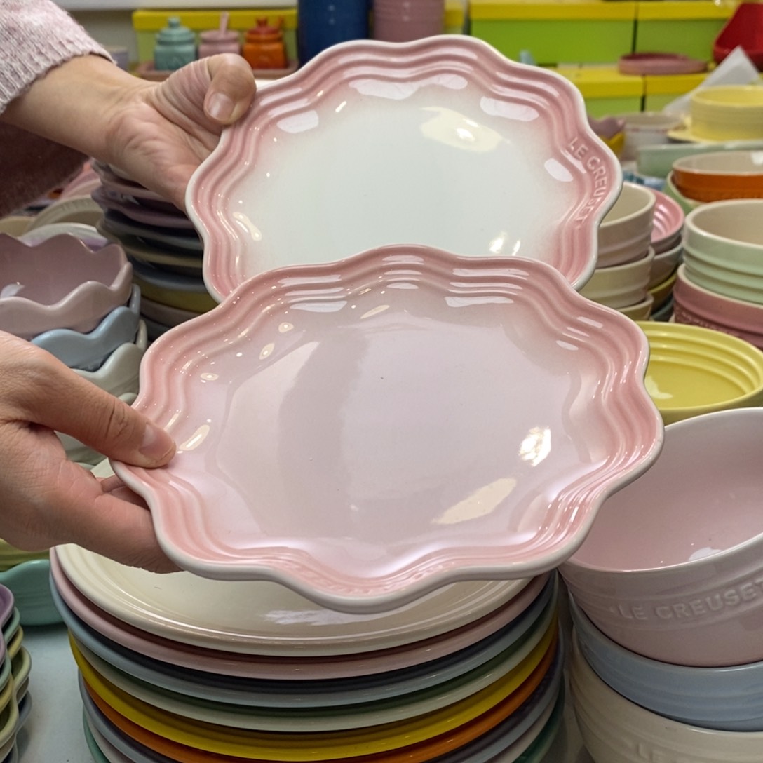 瓷片微瑕2个组合（粉白➕少女粉）7英寸花边盘