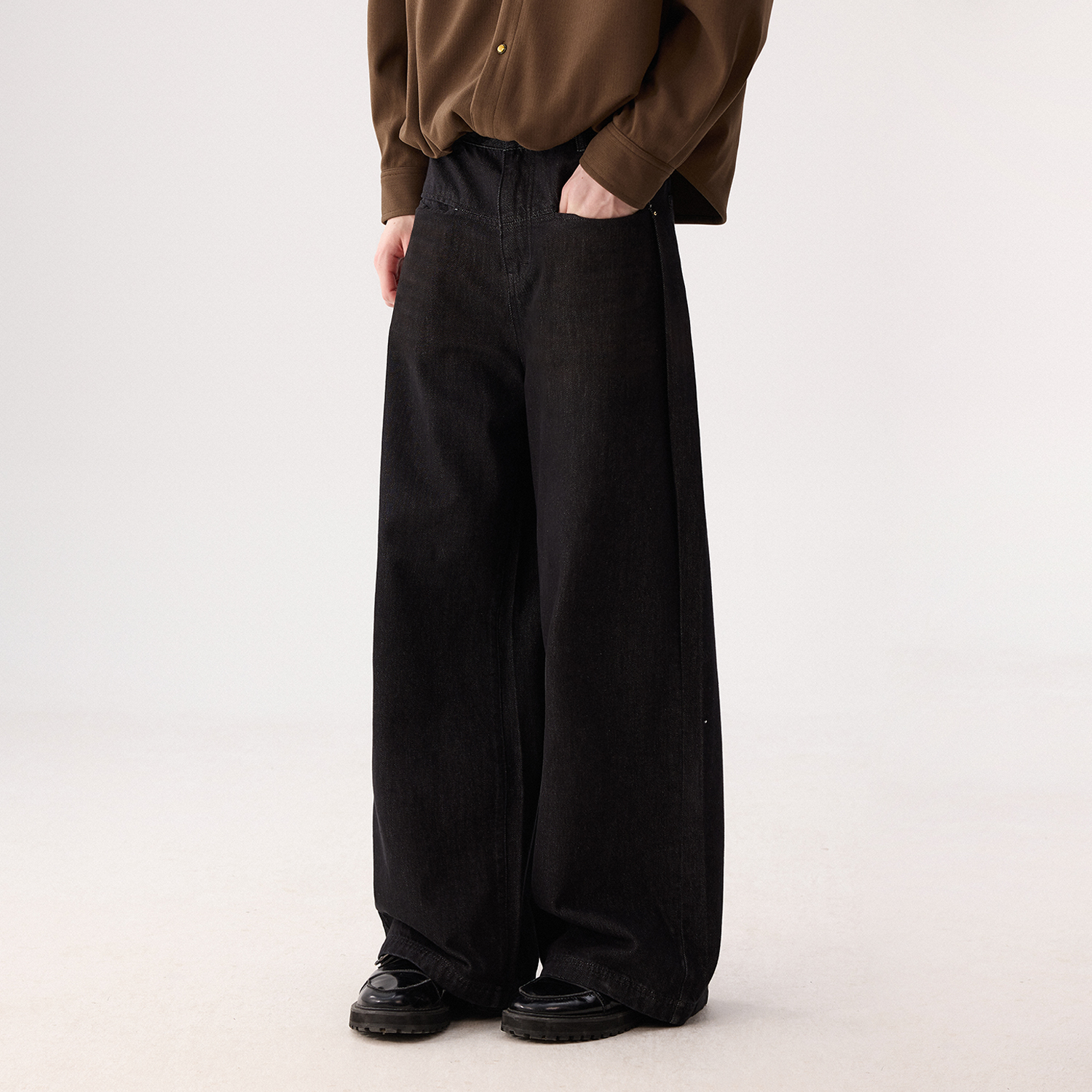 CHICERRO西西里男装黑色原牛色宽松牛仔裤男休闲裤高腰百搭复古