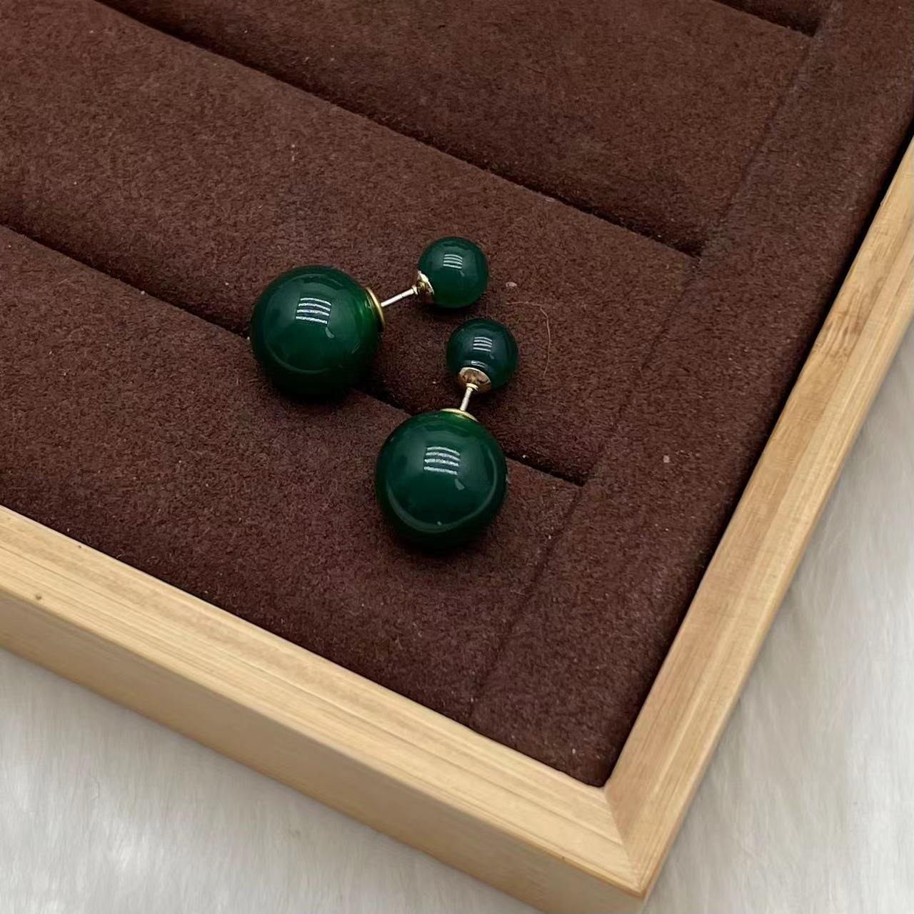 合金树脂耳饰 远远（YY526）设计耳针时尚简约轻奢绿色素款两戴款