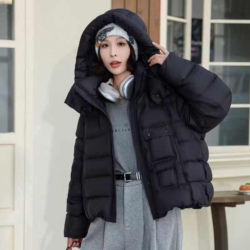 7074号7737#秋冬新款休闲百搭蓬松感固定连帽面包服填充外套（预）