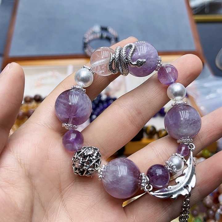 水晶手链银S925镶嵌子兔毛