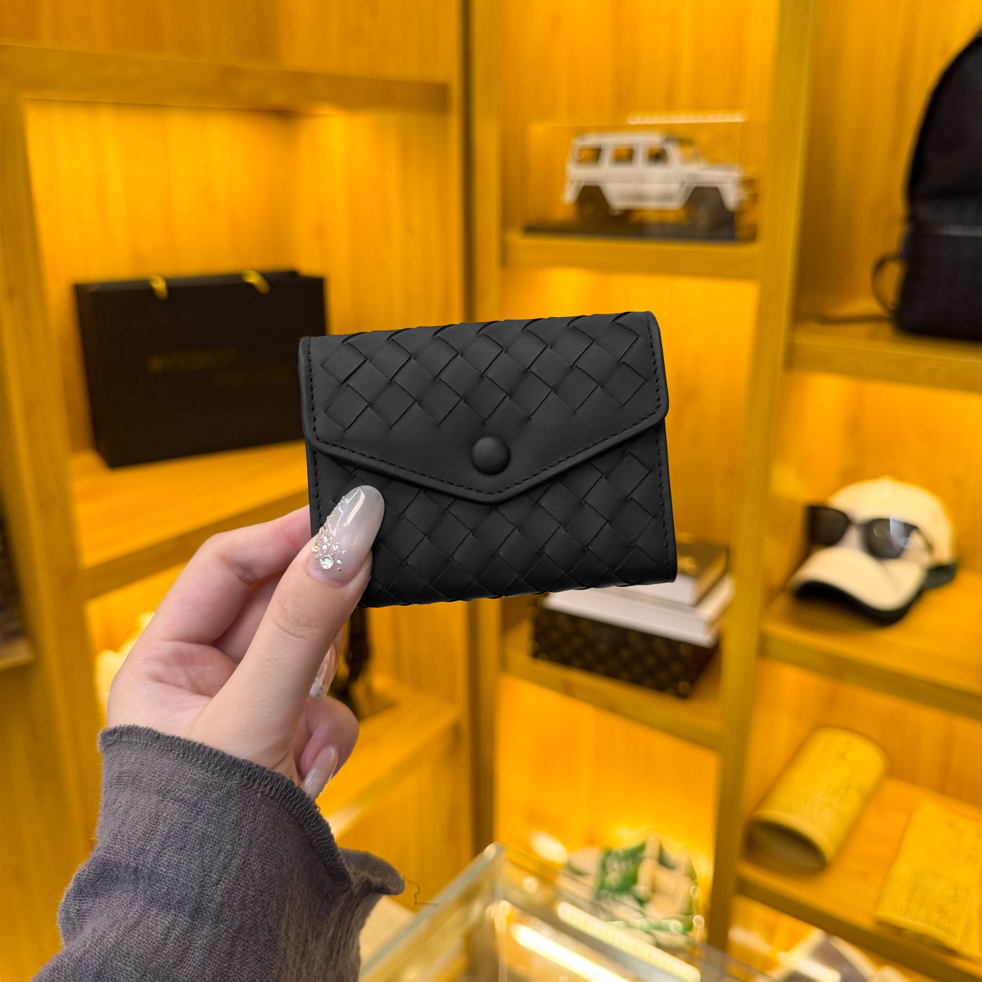 BVZOSOT VOLUME头层胎牛皮纯手工编织卡包零钱包大容量卡位夹包