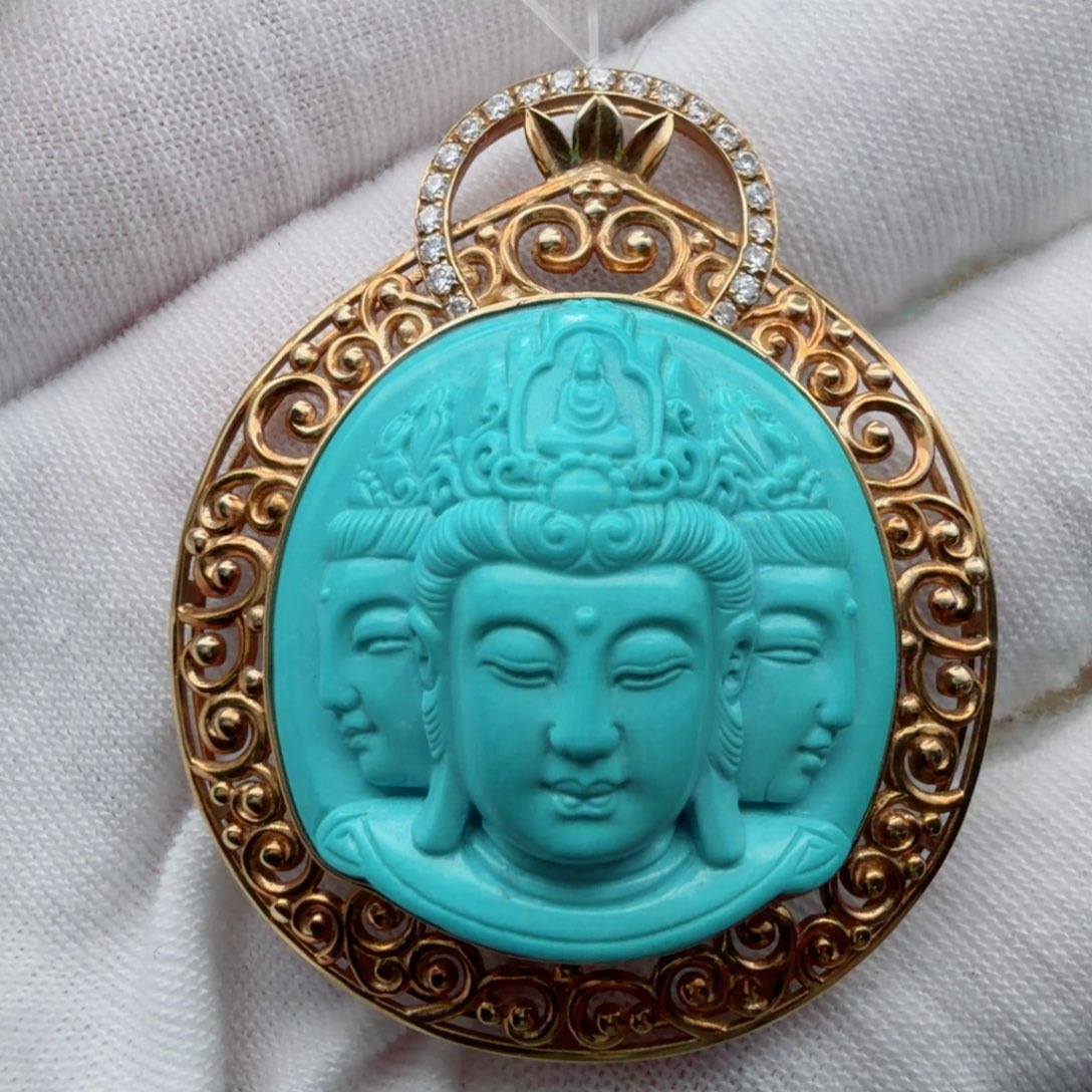 绿松石18K金镶嵌珠宝奇石