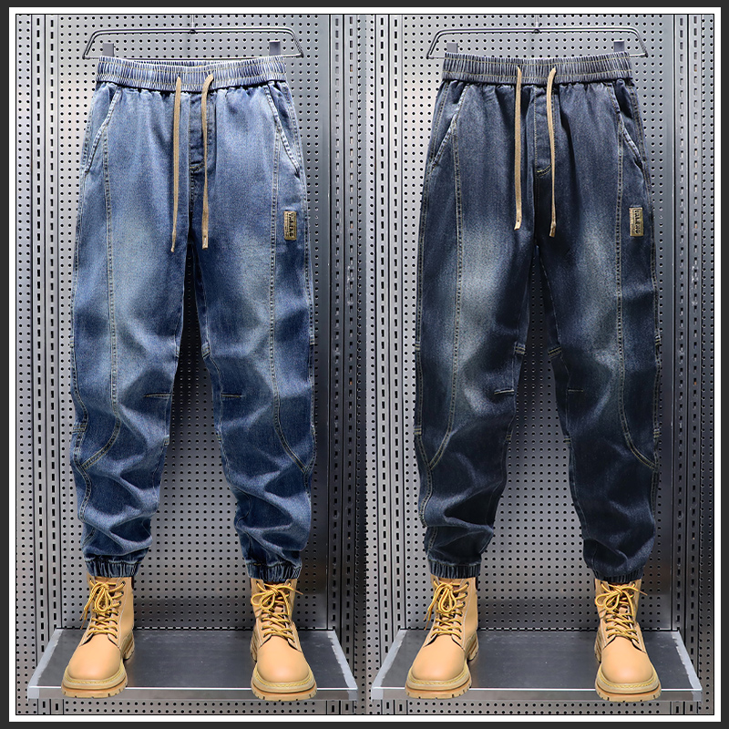 AOPAISHARK/奥派鲨束脚牛仔裤男士秋冬穿搭松紧腰弹力宽松裤子男
