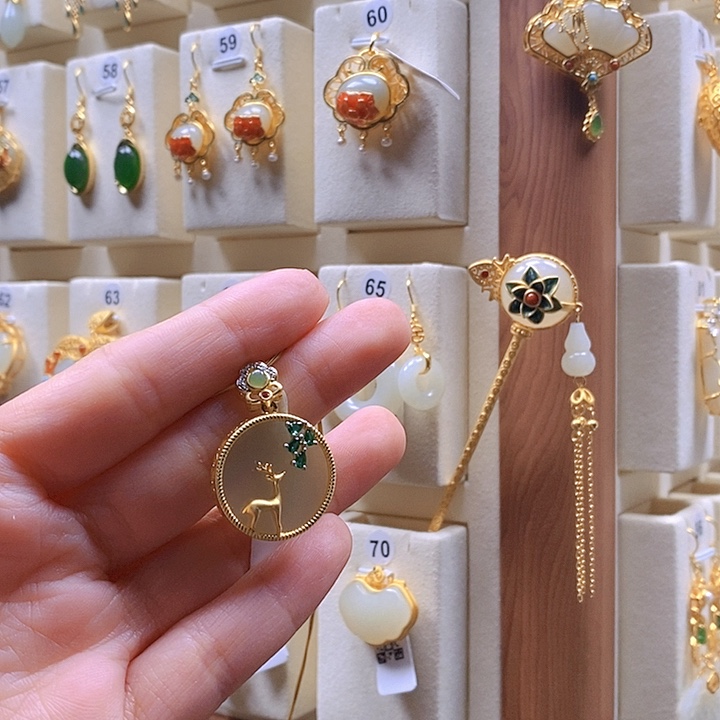 和田玉颈饰银S925镶嵌