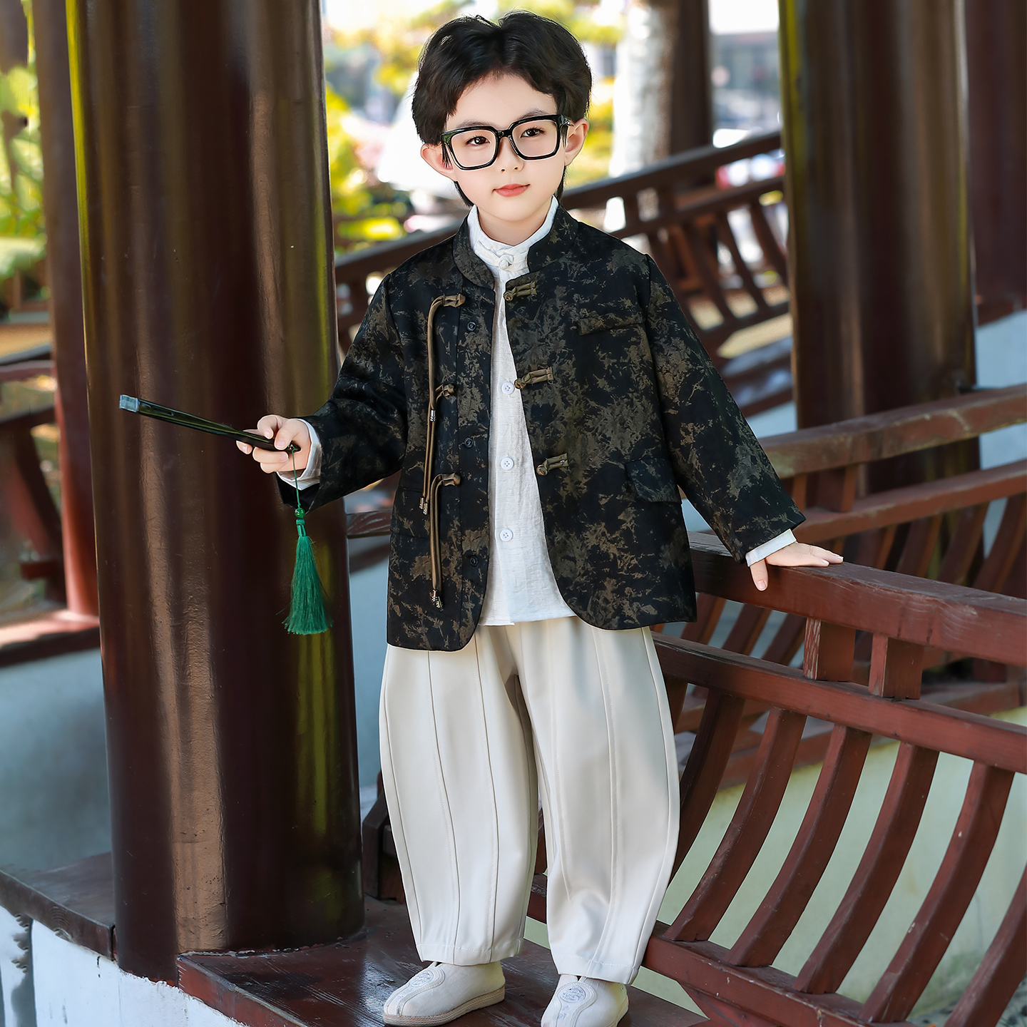 儿童秋款新中式外套男宝宝国风盘扣民族古风幼儿园表演服唐装西服