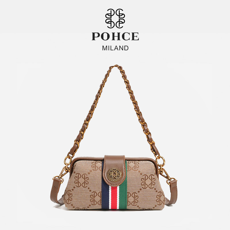 POHCE轻奢「饺子包」提花刺绣夹子包斜挎女包单肩手提包包&6601