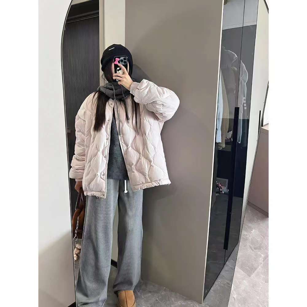 2024新款冬季棉服女韩系棉袄秋冬轻薄保暖外套小个子宽松菱格棉衣