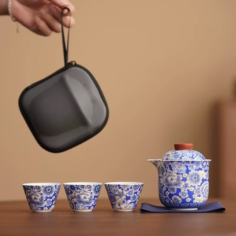 青花【一壶三杯】旅行茶具快客C0711
