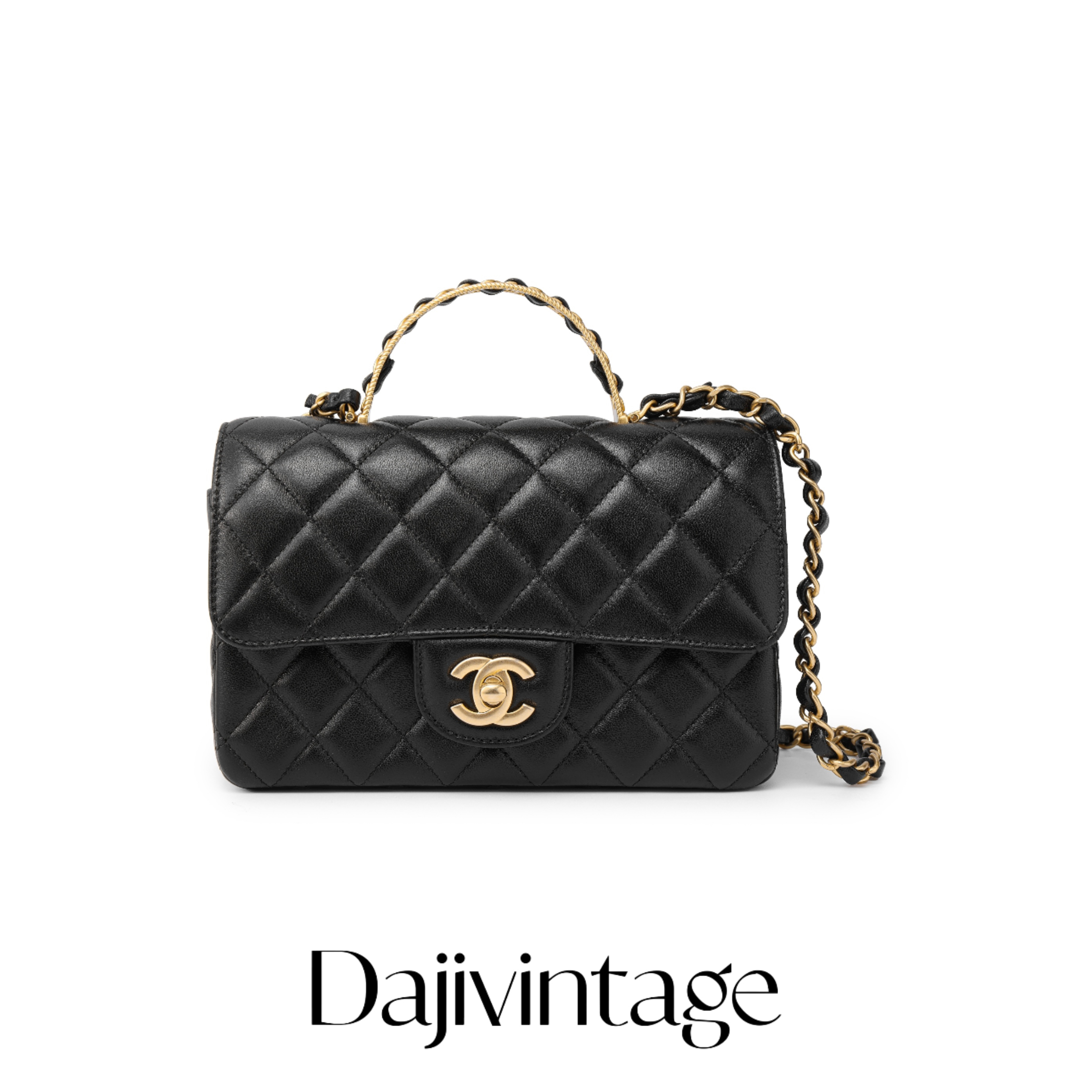 99新 Chanel/香奈儿 大吉中古/Chanel 23K黑金编织手柄大mini斜挎