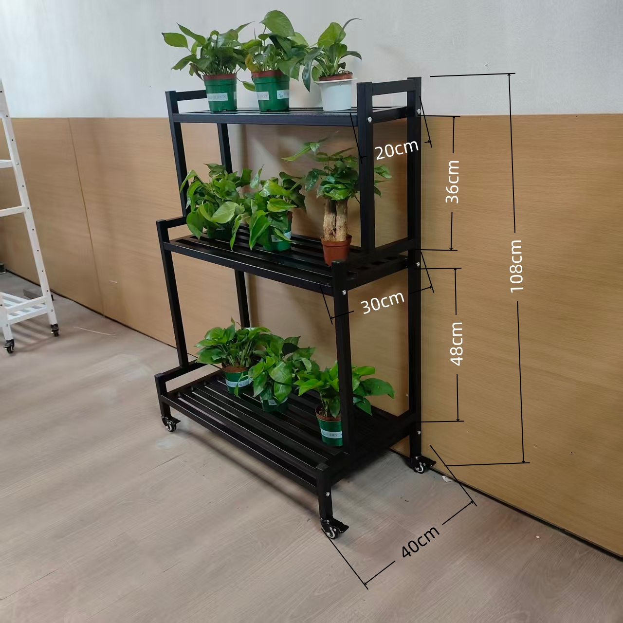 美伴花架可移动带轮多层落地式铁艺花架适合客厅阳台室外摆放高端
