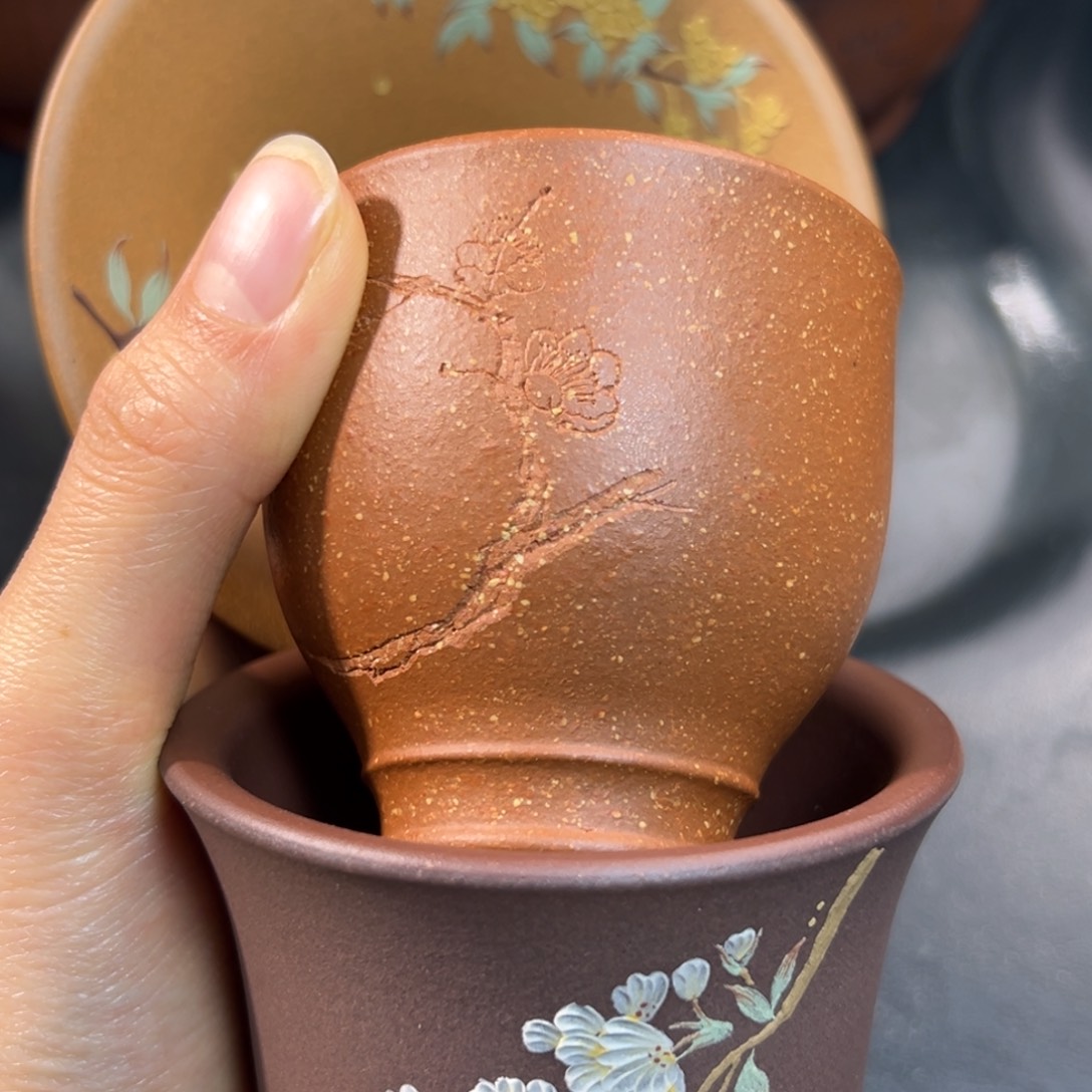 时***光紫砂茶杯三个主人杯