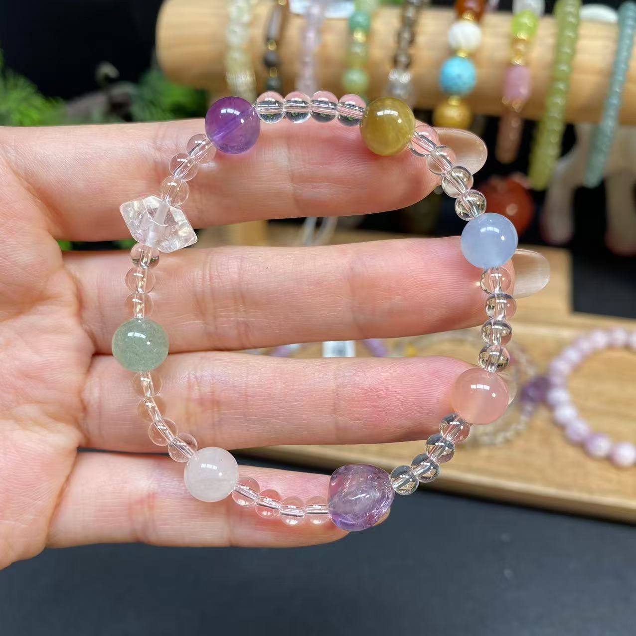 【水晶多宝4.5m手串】A798搭配紫水晶虎眼海宝盐源白水随行路路通