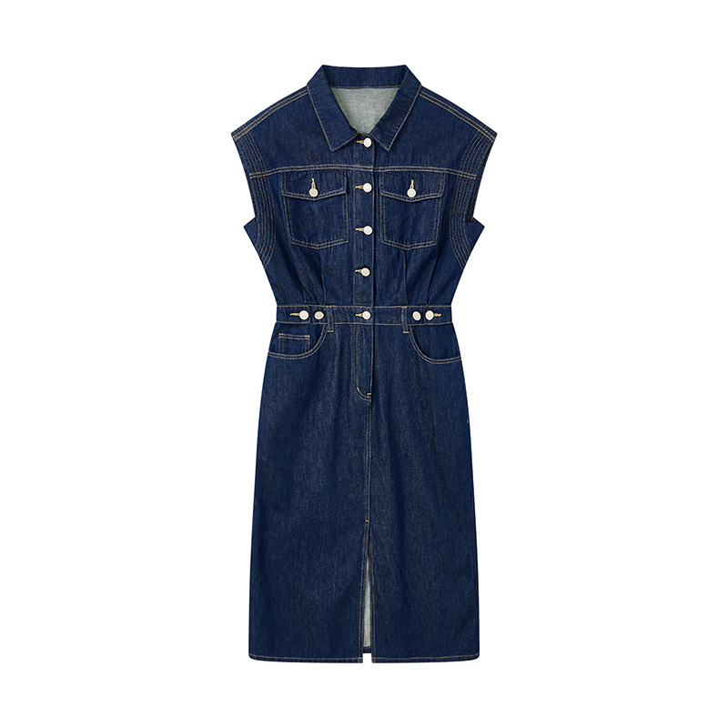 【尚雅专属】时尚复古无袖通勤牛仔裙N2641