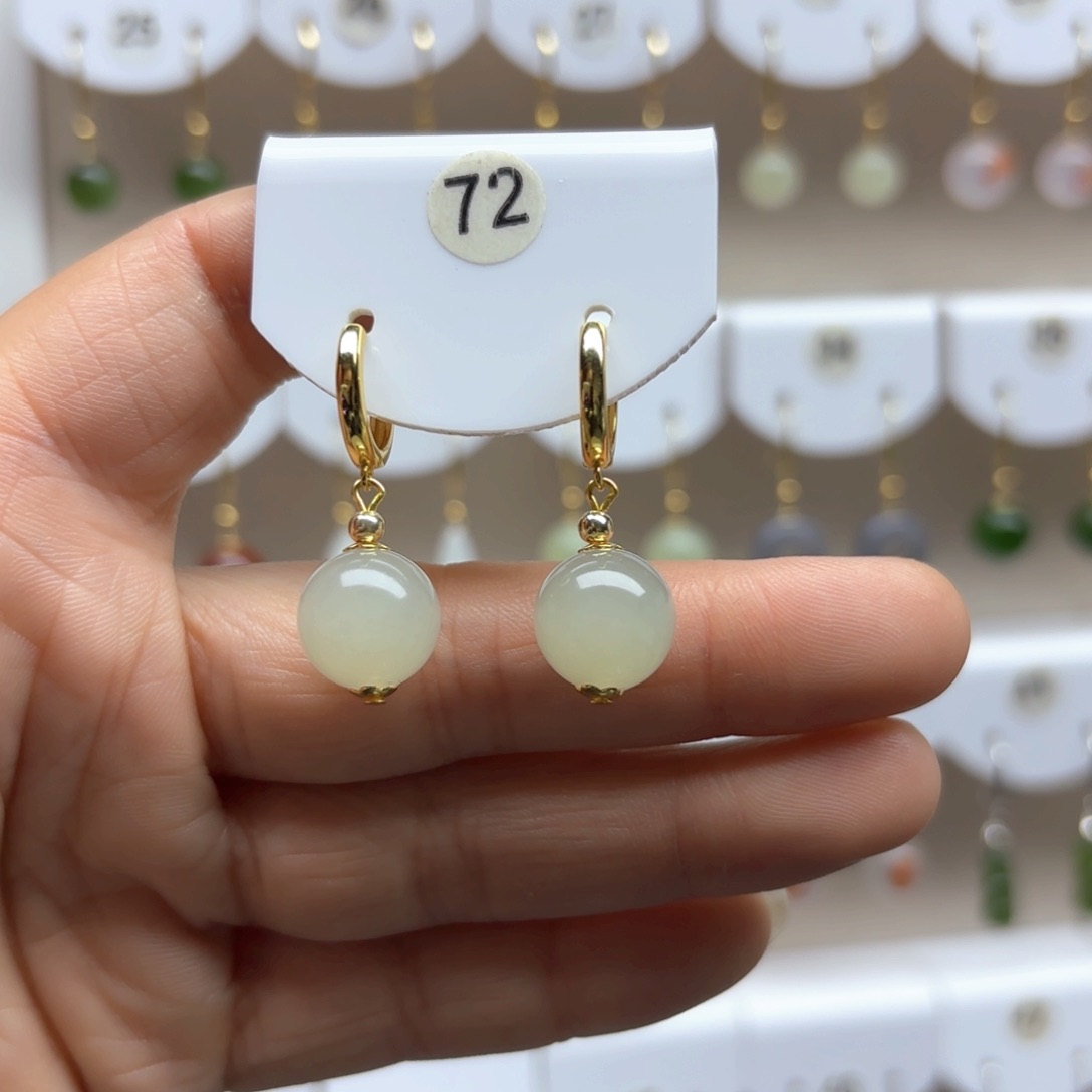 和田玉耳饰银S925镶嵌