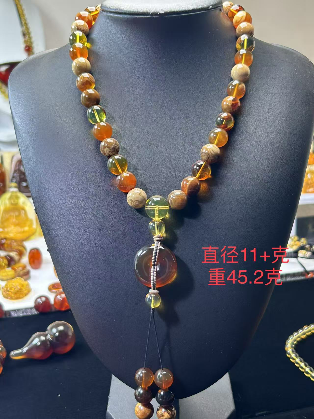 【萍姐珠宝】缅甸琥珀天然原矿精品特色蜜宝36子手持