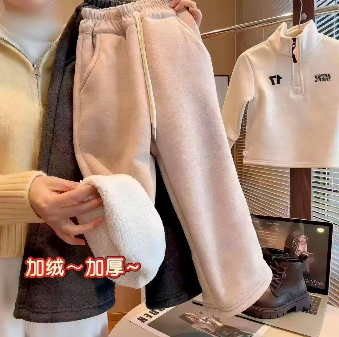 【实体品质】女童休闲裤冬季中大童加绒裤加绒加厚直筒裤
