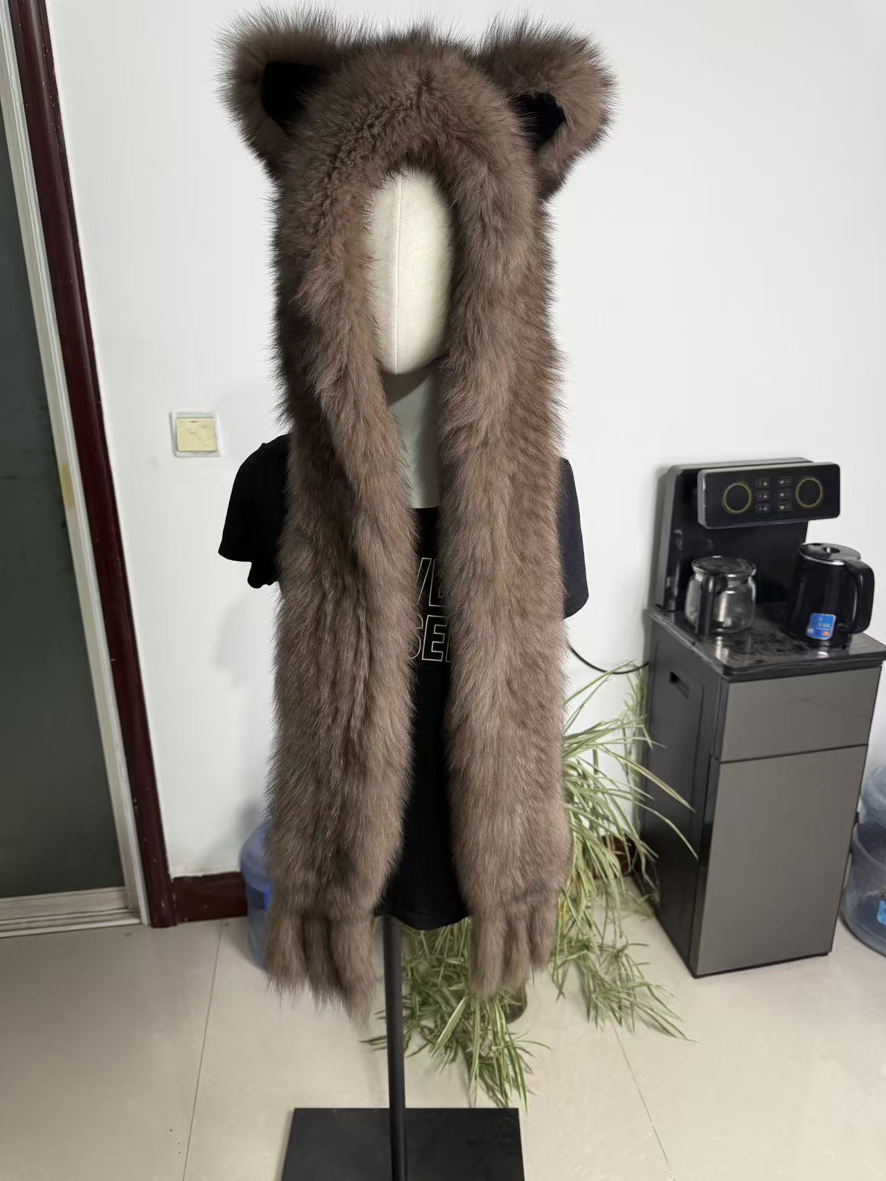 狐狸毛加厚编织风雪帽女围巾帽子一体冬季保暖全包护耳帽
