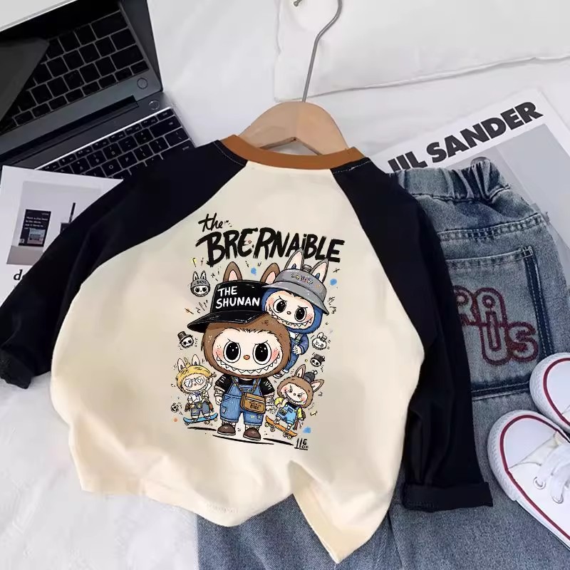 2025秋季新款儿童宝宝卡通拼接袖打底衫潮男童帅气拉布布长袖T恤