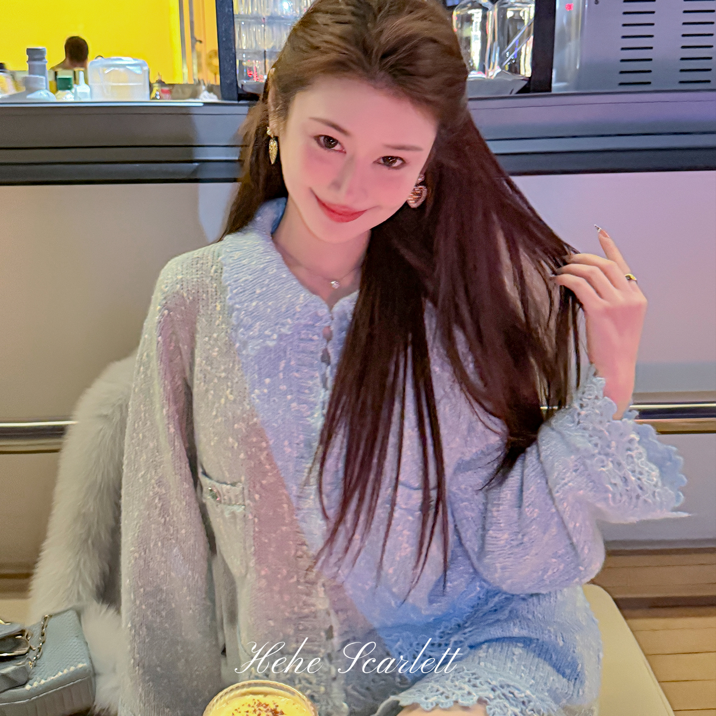 你的呵呵Scarlett｜千金miu系小香 气质名媛羊毛蕾丝针织套装