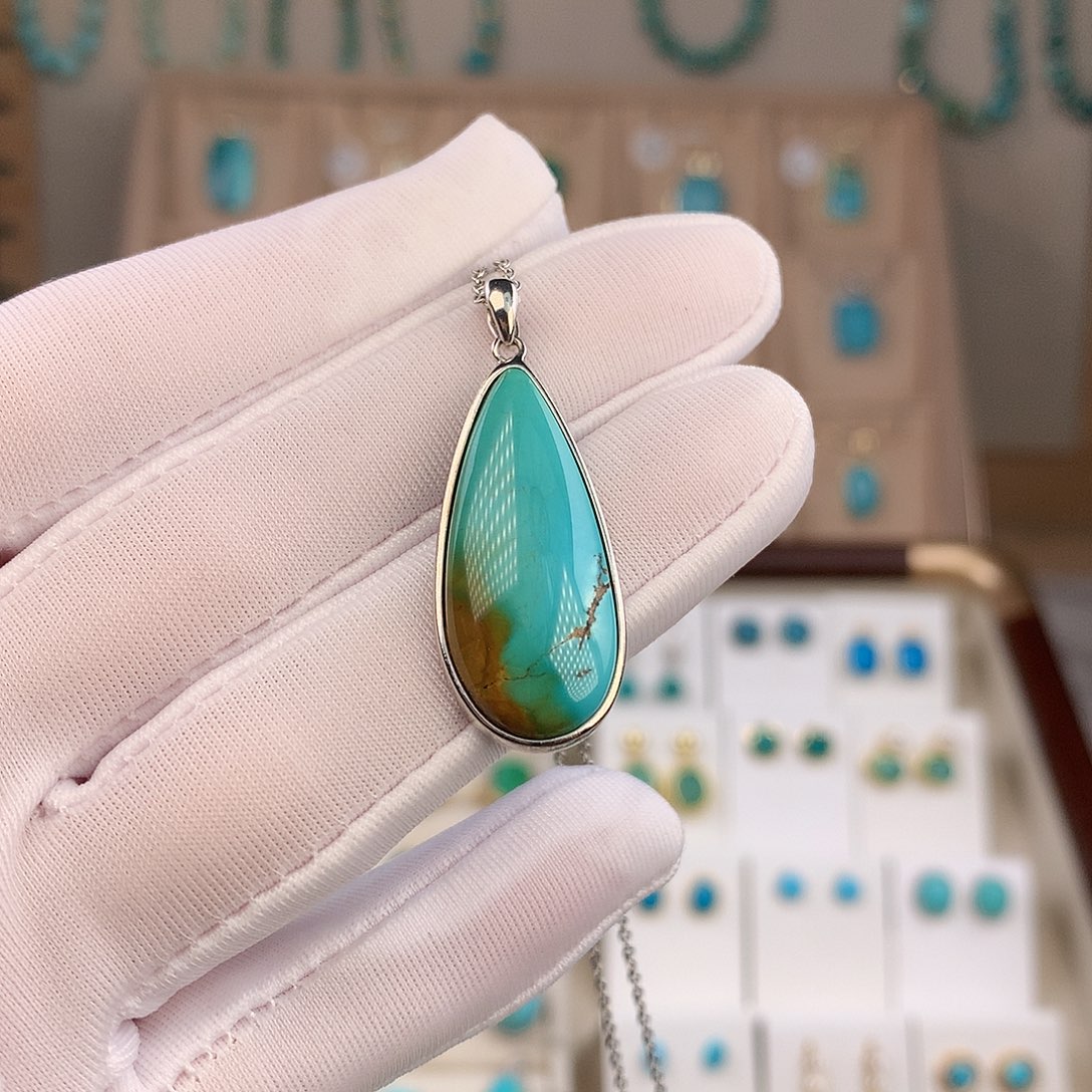 绿松石银S925镶嵌吊坠(不含链)