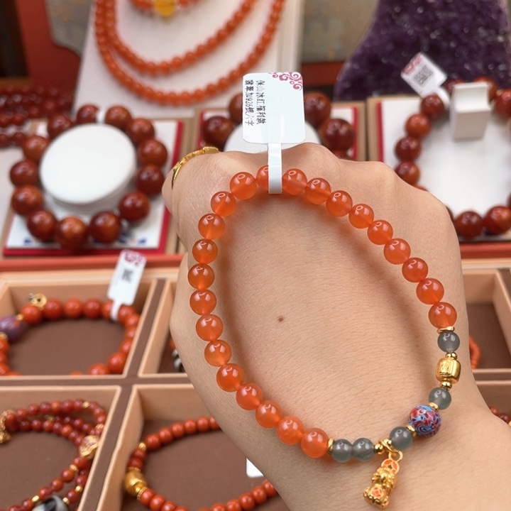 银S925镶嵌南红玛瑙手绳