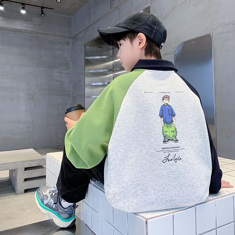 男童秋装新款POLO领卫衣2025帅气儿童春秋季青少年韩版童装 8005
