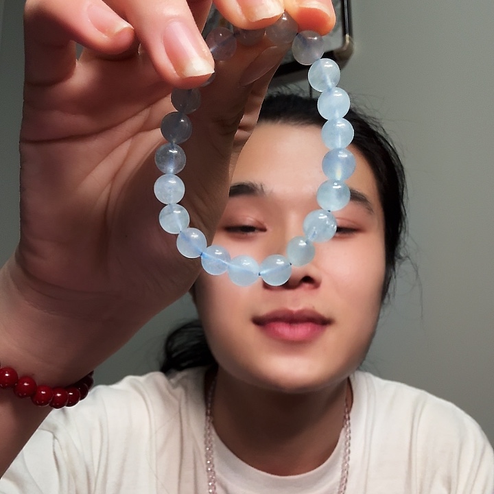 纯铜石英石海蓝手链手工