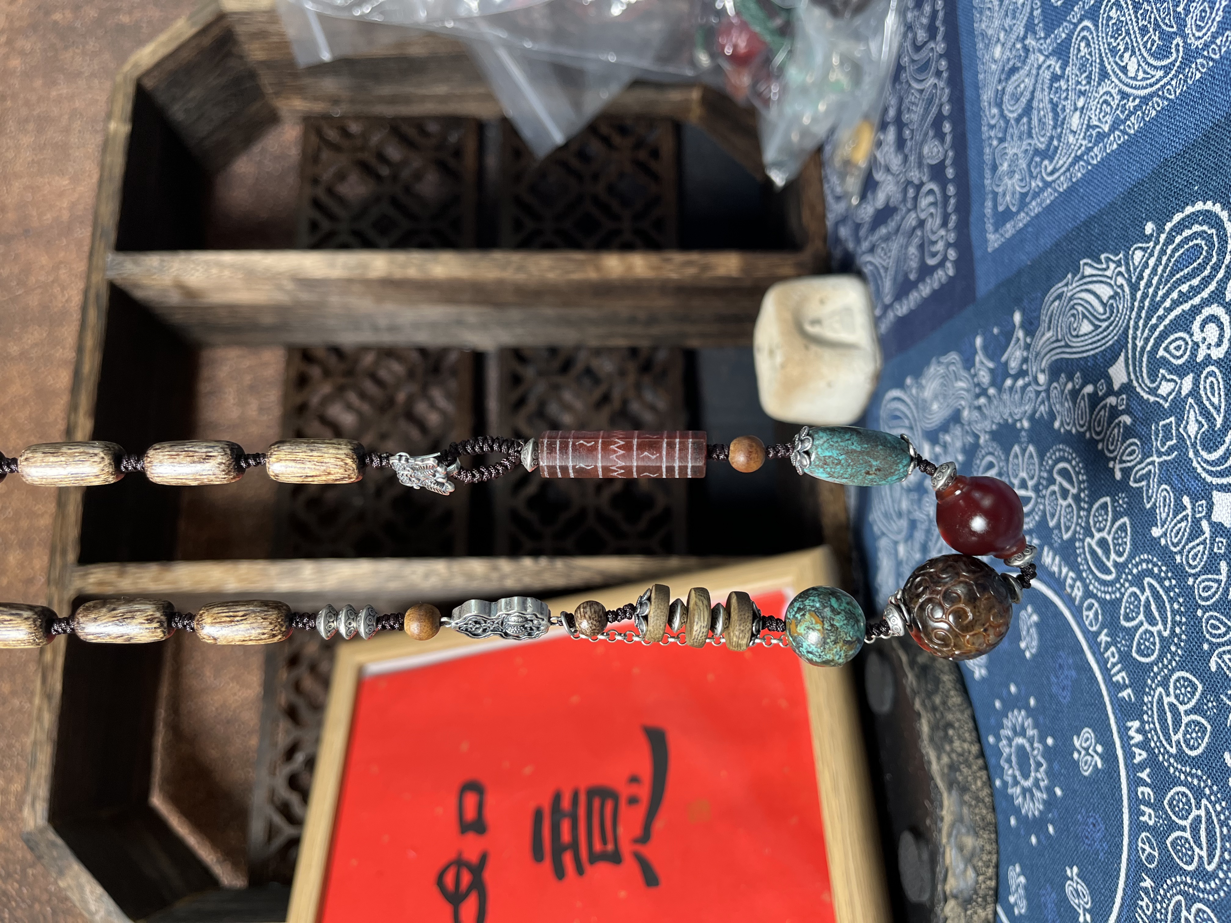 非金属亚克力项链 新中式串珠编织项链民族风长款颈链