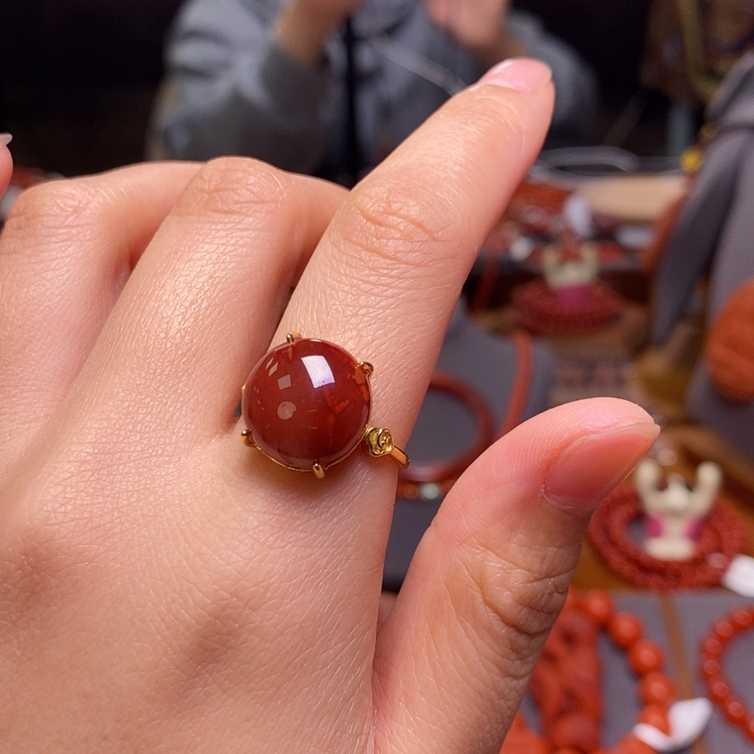 南红玛瑙戒指银S925镶嵌