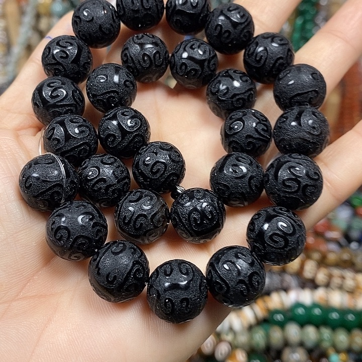 玛瑙/玉髓未镶嵌珠宝半成品玛瑙回纹雕刻卡14mm