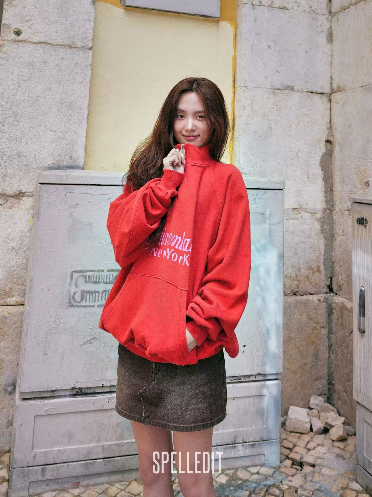 SPELLEDIT2025年秋季新品纽约半拉链卫衣美式复古风长袖上衣女