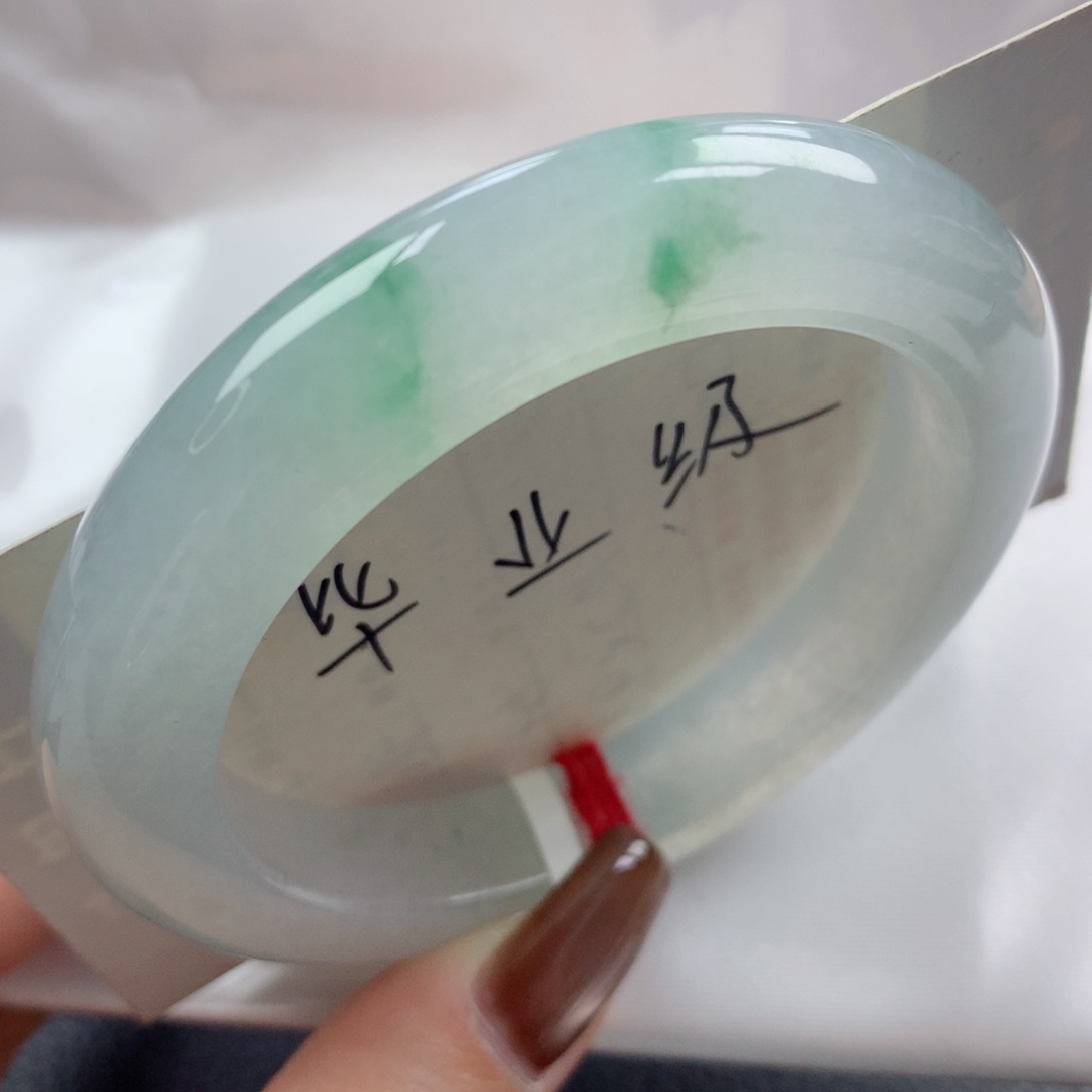 未镶嵌手镯翡翠糯冰起胶飘金丝阳绿正圈53