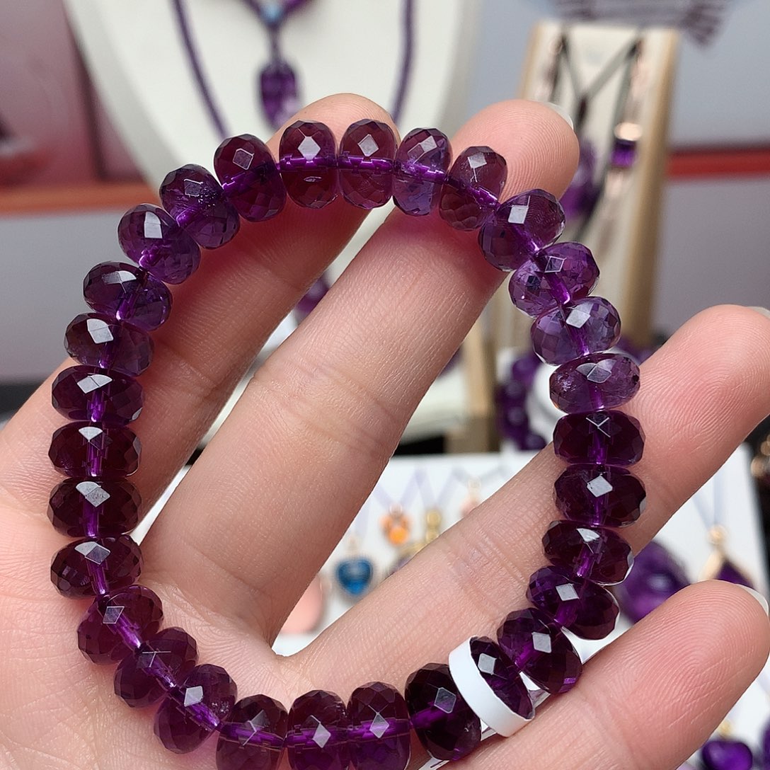 紫晶算盘珠切面款手串10m m未镶嵌