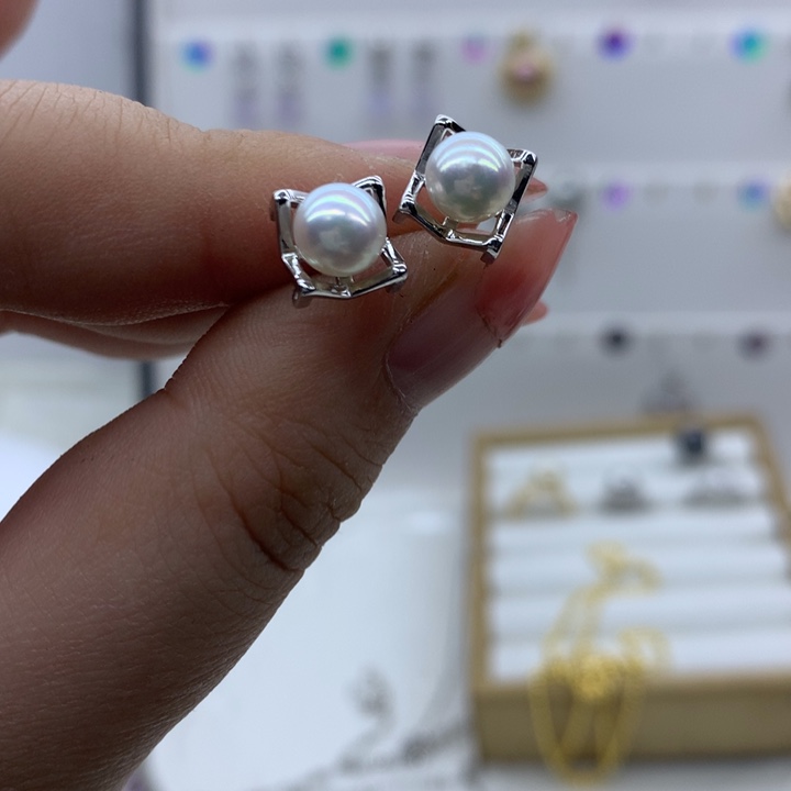 葱***付耳饰银S925镶嵌淡水珍珠