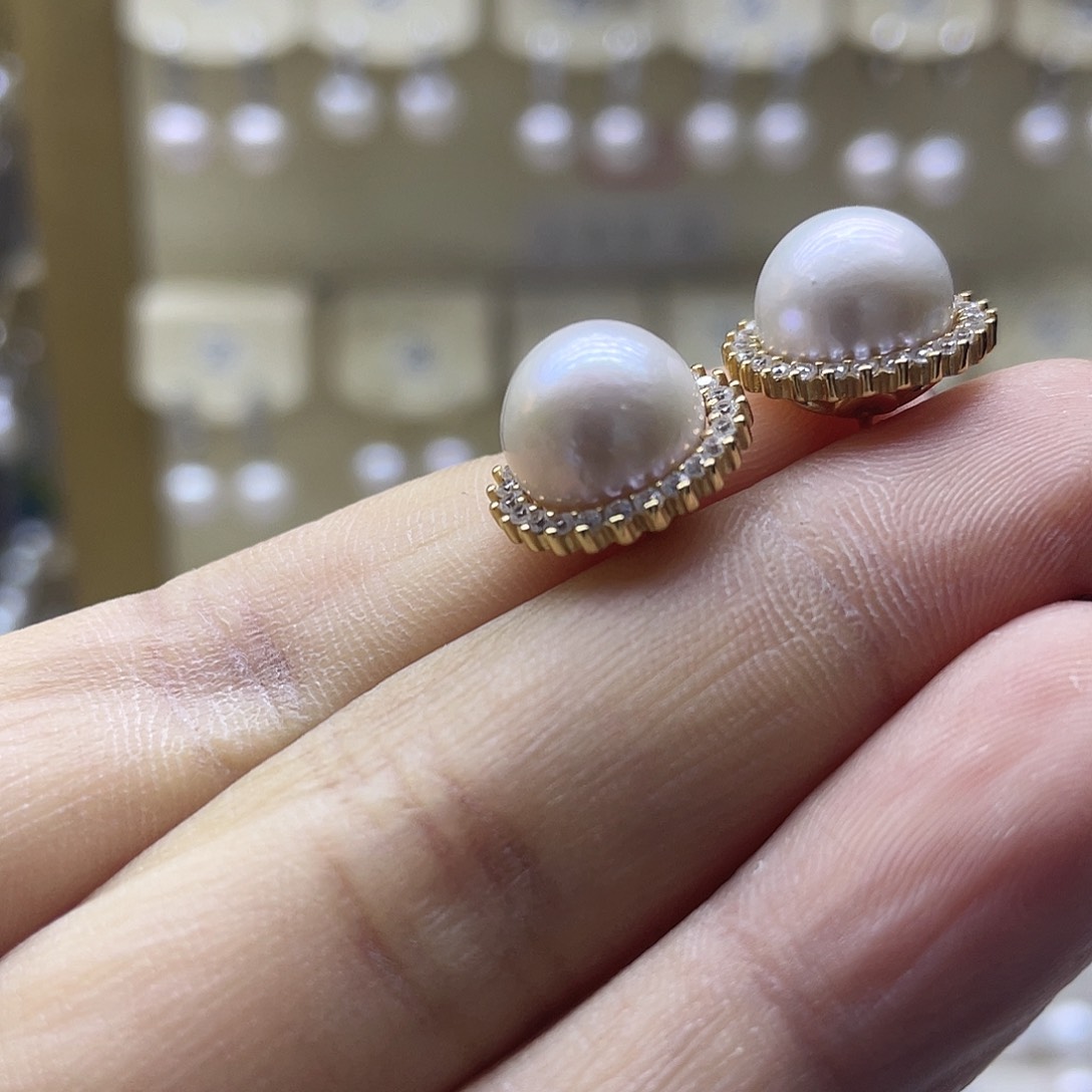 淡水珍珠耳饰银S925镶嵌