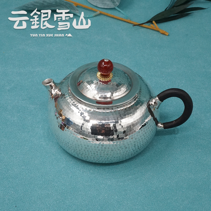 足银银制品 YW38【扁腹锤纹壶】足银999