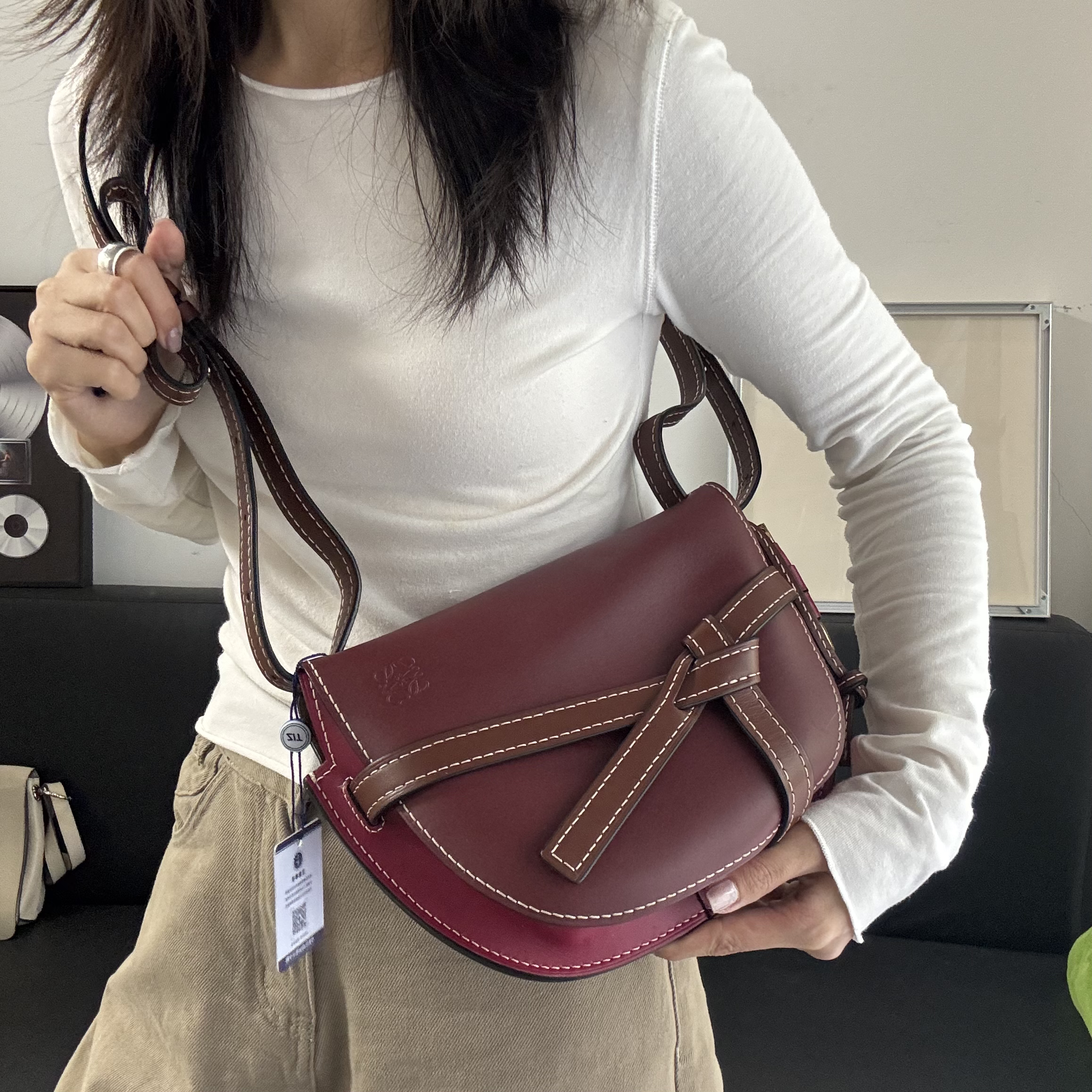 95新 LOEWE/罗意威 九 拼色全皮gate中号斜挎单肩包