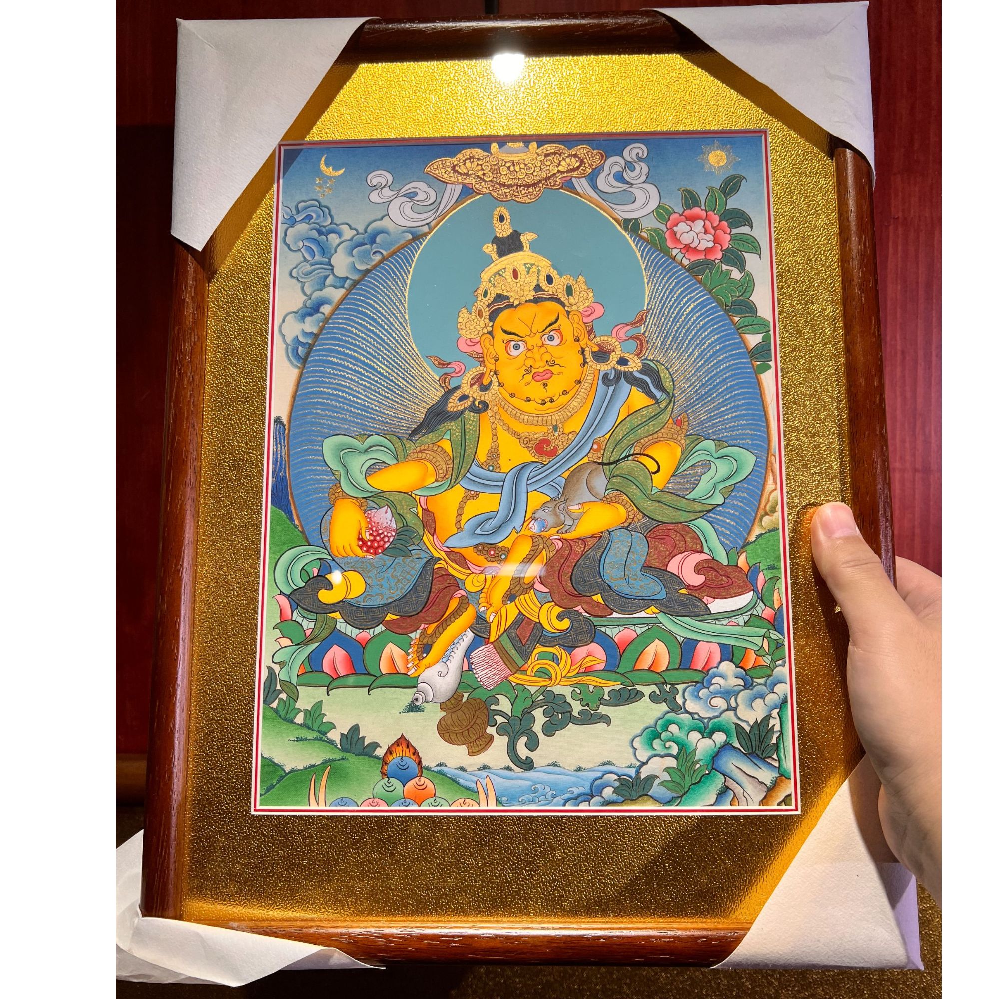 尼泊尔手绘唐卡黄财神桌摆
